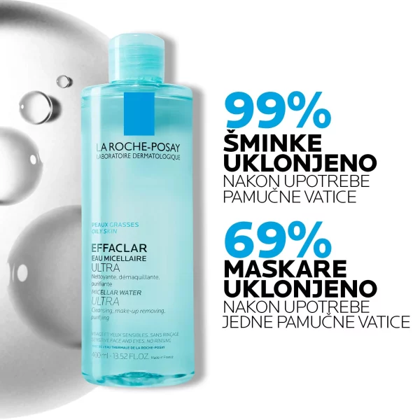 La Roche-Posay EFFACLAR Micelarna voda za uklanjanje šminke i čišćenje masne i osjetljive kože, 400 ml