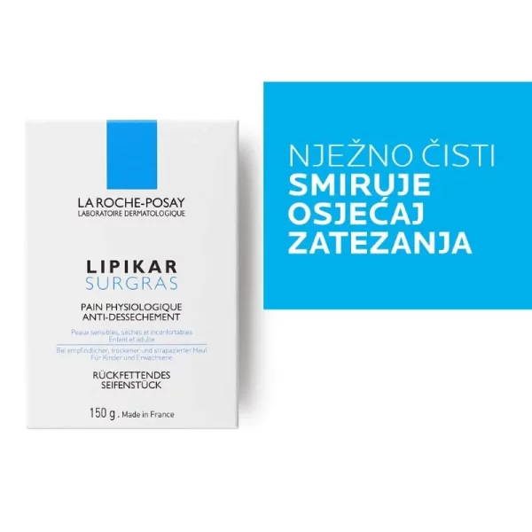 La Roche-Posay LIPIKAR SURGRAS Tvrdi sindet (sapun) za nadopunu lipida protiv nadraženosti i svraba, pogodno za djecu i odrasle, 150 g bpharm