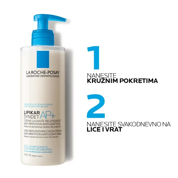 La Roche-Posay LIPIKAR SYNDET AP+ Kremasti gel za tuširanje obogaćen lipidima protiv nadraženosti i svraba, pogodno za bebe, djecu i odrasle, 200 ml BPHARM