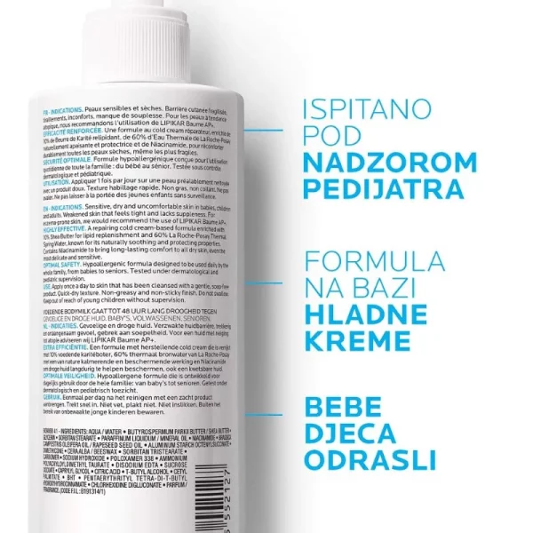 La Roche-Posay LIPIKAR LAIT Mlijeko za lice i tijelo protiv suhoće koje koži vraća lipide, pogodno za bebe, djecu i odrasle, 400 ml bpharm