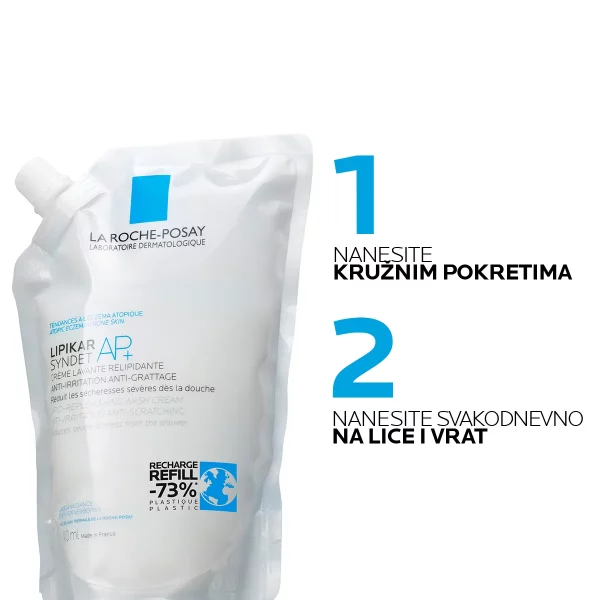 La Roche-Posay LIPIKAR SYNDET AP+ Kremasti gel za tuširanje protiv nadraženosti i svrbeža, pogodno za bebe, djecu i odrasle REFILL 400 ml bpharm