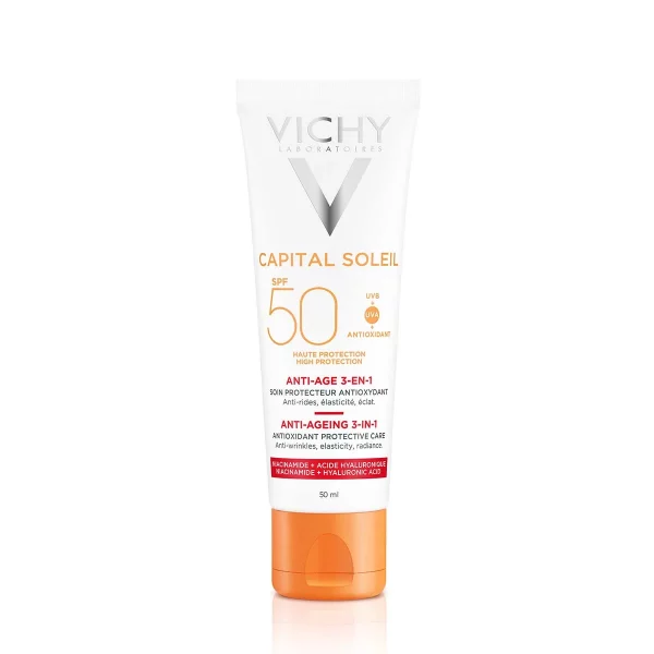 VICHY CAPITAL SOLEIL Krema za zaštitu od sunca s anti-age efektom 3-u-1 SPF50, 50 ml BPHARM