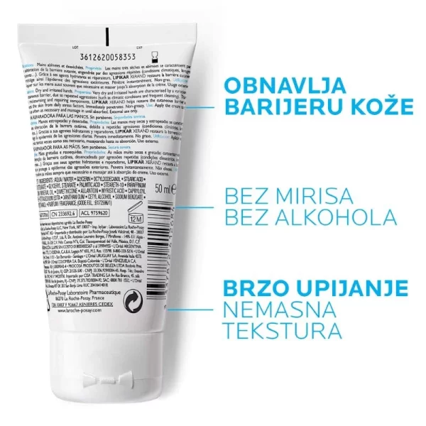 La Roche-Posay LIPIKAR XERAND Krema za obnovu suhe i nadražene kože ruku, 50 ml